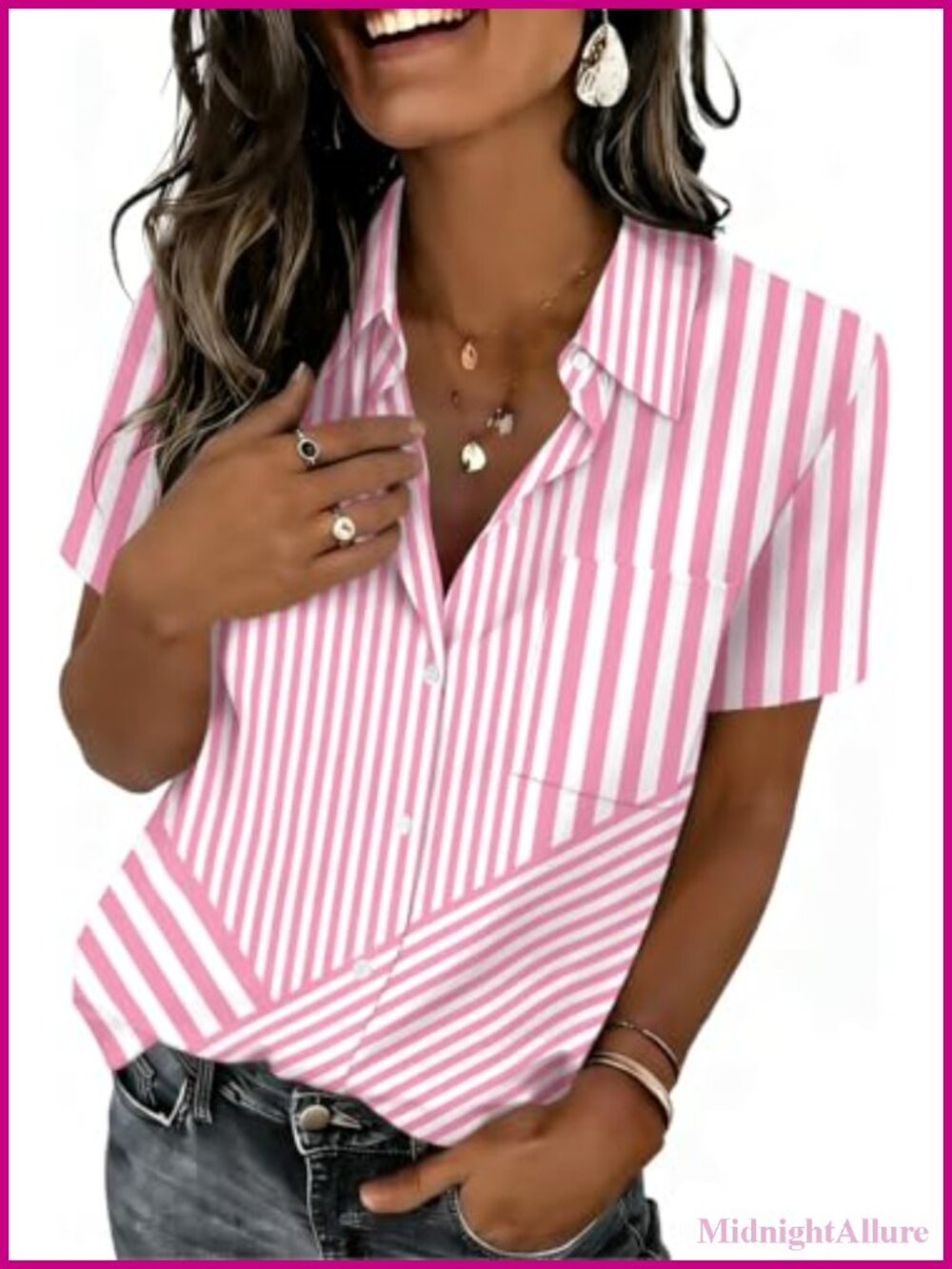 Short Sleeve Button Down Shirt Women V Neck Blouse Stretchable Office Summer Top
